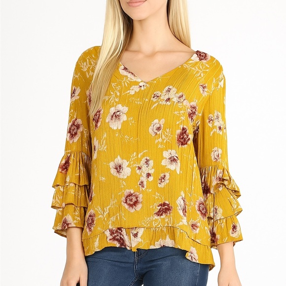 New York & Company Tops - New York & Company Yellow Gold Flutter Sleeve Blouse